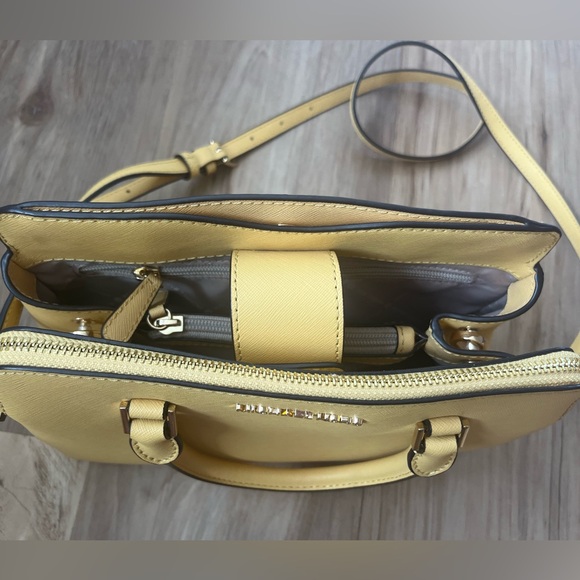 Michael Kors Idina Small Satchel Bag Saffiano Leather Powder Dusty Daisy Yellow - Picture 5 of 8